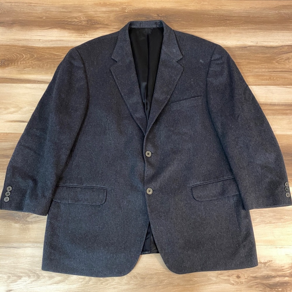 Andrew Fezza Sport Coat 46R Blazer 100% Cashmere Two Button Charcoal Grey 90s
